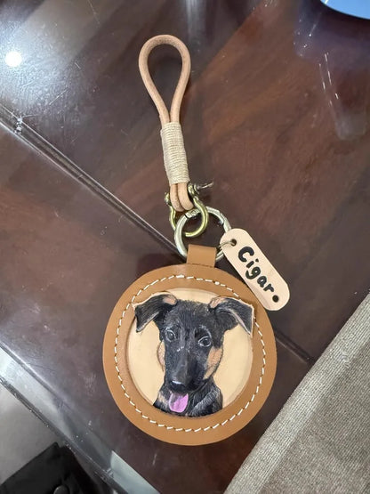 Pet Souvenirs Pet Nameplate Souvenirs Leather Carving Pet Pictures Customized Car Dog Cat Portrait 3D Image