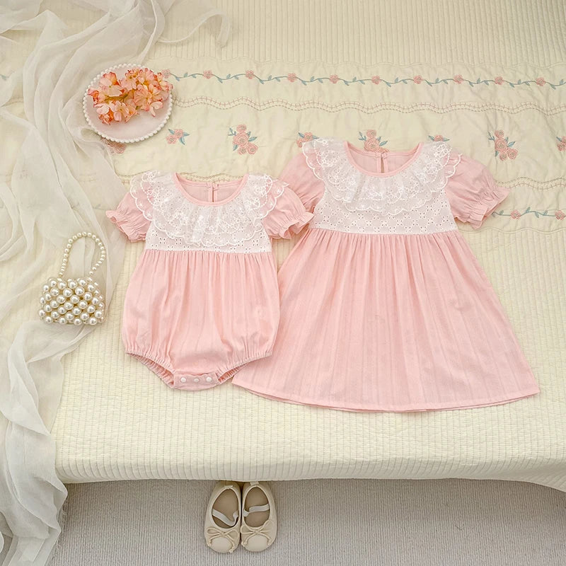 2026 New Newborn Baby Girl Bodysuits 0-24M Baby Girl Romper Summer Short Sleeved Cotton Lace Collar Baby Girl Jumpsuit