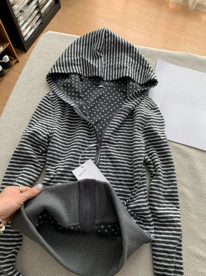 Hooded Stripe Hoodie Zipper Long Sleeve Sudaderas De Mujer Y2k Harajuku Clothes Woman Clothing Subculture Autumn Pulls Femmes