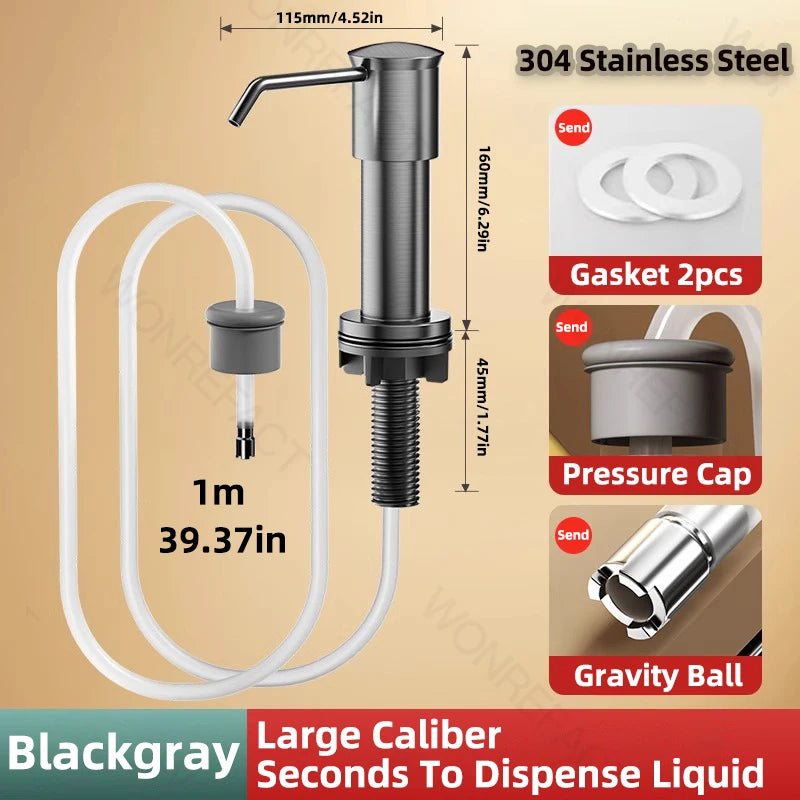 Soap Dispenser for Kitchen Sink Built in Sink Soap Dispenser Brushed Countertop Soap Dispenser Pump Silver Blackgray