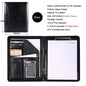 Executive Business A4 Leather Portfolio Folder Clipboard for Zippered Desk Organizer Document Briefcase Calculator for Office