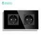BSEED Touch Light Switch With EU USB Wall Sockets Black Wall Led Switches 1/2/3Gang 1Way Crystal Dark Blue Backlight Wall Switch