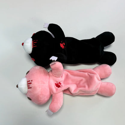 Y2K Bloody Bear Knitted Pencil Case Pink Bear Crochet Makeup Bag Gothic Aesthetic Stationery Pouch Harajuku School Supplies