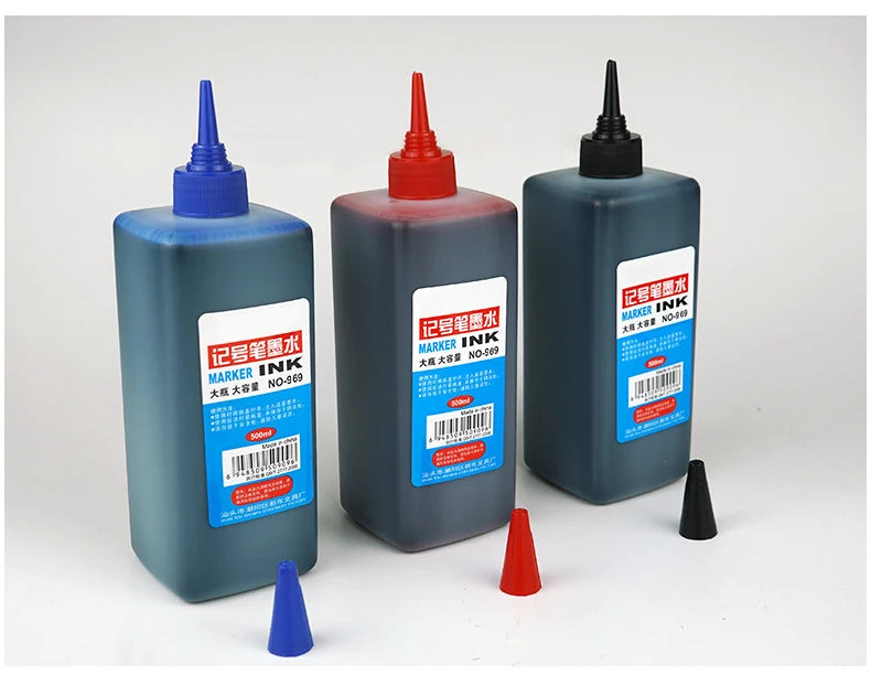 1 Box 500ml Permanent Marker Ink,Oily,Quick-Drying,Waterproof And Non-Fading,Non-Erasable 3 Colors Marker Ink Filler Liquid