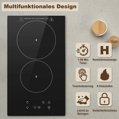 KICHPOWER 2 Plate with Plug Touch Control Glass Ceramic Hob