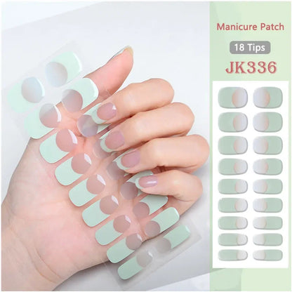 16/18/20Tips Semi-Cured Gel Nail Strips Adhesive Full Cover Stickers for Nails UV Lamp Need Press On Nails Fashion Manicure
