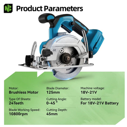 NEWBENY 5 Inch 125MM Brushless Circular Saw Cordless Electric Saw Multifunction Wood Cutting Power Tool for Makita Battery Pin