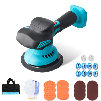 Podofo 6 Gear 5500 RPM Cordless Brushless Car Polisher 6 In 1 Mini Car Buffers Polishers Kit Fit Makita Battery Orbital Polisher For Car Boat Detailing, Polishing, Scratch Removing Without Battery With Storage Bag