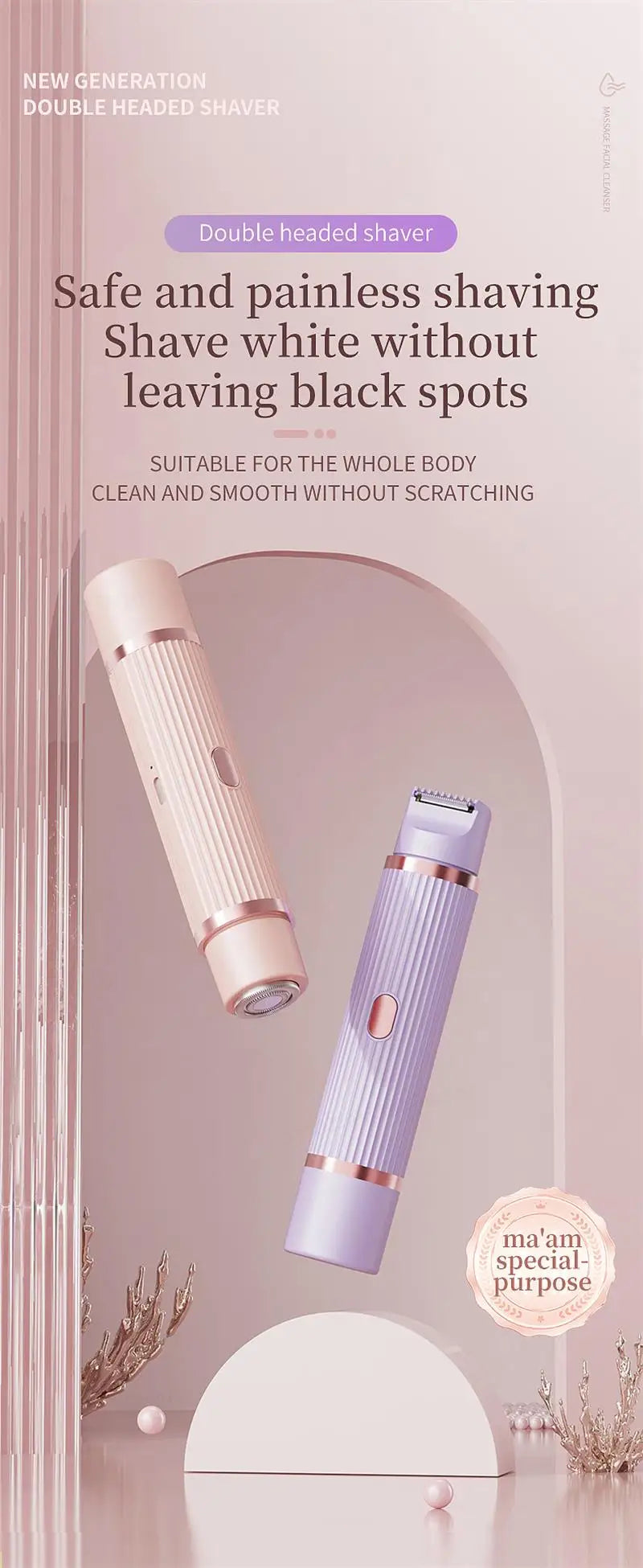 Electric Razor for Women Bikini Underarm Lady Facial Razor Waterproof Double Head Hair Removal Epilator Electric Female Trimmer