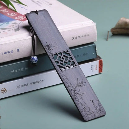 Chinese style wooden mahogany bookmark hollow window blossom plum orchid bamboo chrysanthemum lettering carving company Wen Chua