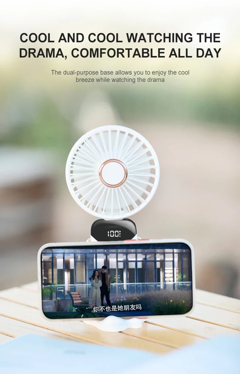 5000mAh Portable Fan Rechargeable 90° Foldable 5 Speed Mini Air Conditioner Small Fan Air Cooler with LED Digital Display