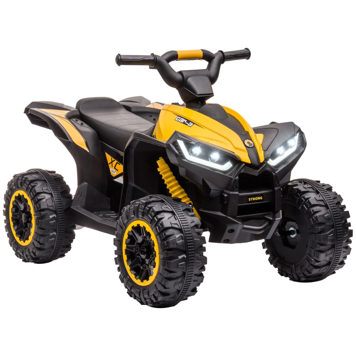12 V electric quad for children, 2-motor electric car for kids with 2 speeds at 3–6 km/h, LED headlights and horn, suitable for 3–5 year-old children, ergonomic handle and seat, yellow