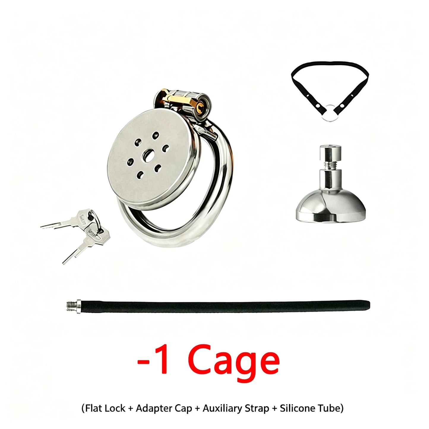 Urethral Inverted Negative Male Chastity Lock Flat Cock Cage with Metal Urethral Catheter for Couple Men Penis Ring Bondage BDSM
