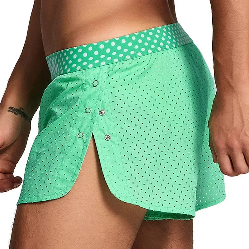 Men's Casual Shorts Side Fork Button Design Outdoor Aro Pants Mesh Breath Summer Beach Board Shorts Teenager Home Jog Gym Trunks