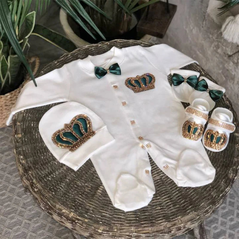 Dollbling Royal Blue Velvet Baby Romper Outfits Set Welcome Home Nursery Infant Nest Luxury Crown Receiving Blanket