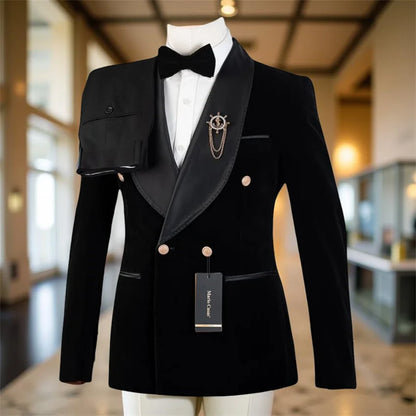 Velvet Formal Men Suits for Prom Wedding Double Breasted Groom Tuxedo 2 Pieces Celebrity Suit Jacket with Pants Custom Made