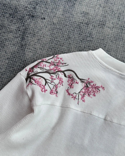 Harajuku Cherry Blossom Embroidery Sweater Fashion Casual Knitted Round Neck Pullove Warm Long Sleeve Sweatshirt Men Clothing