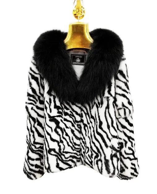 Women Real Rabbit Fur Coat High Collar Winter Jacket Make of One Rabbit Fur Cross Mink Pattern