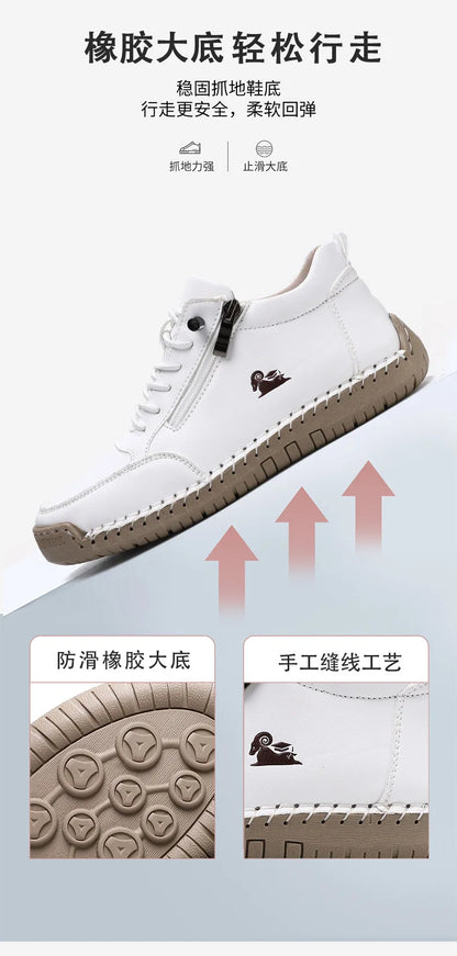 Women Sports Shoes 2026 New Outdoor Hiking Flat Bottomed Comfortable Casual Driving Shoes Soft Sole Zipper Fashion Leather Shoes