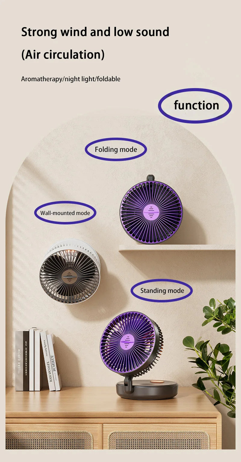 Lenovo 5000mAh 3IN1 Rechargeable Multifunctional Portable Fan Wall Mounted Fan 90° Folding Fan 4 Gears With Warm Night Light