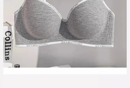 6cm Thickened Push-Up Bra for Small Chest Wireless No Steel Ring Letter Print Adjustable Straps Anti-Slip Pads Seamless Lingerie