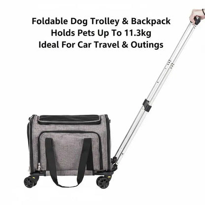 11.3kg Capacity - Foldable Pet Trolley Backpack - 600D Oxford Fabric - 4 Wheels & Storage Pockets - Ideal for Travel, Outings, Park, Shopping, Visiting - Portable Dog Cart