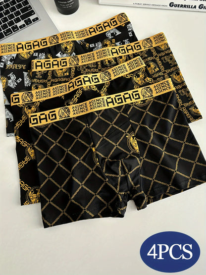 4pcs/set Men's Underwear Fashionable Boxer Antibacterial Comfortable Men Boxershorts Boys Thin Flat Corner Panties Aisan Size