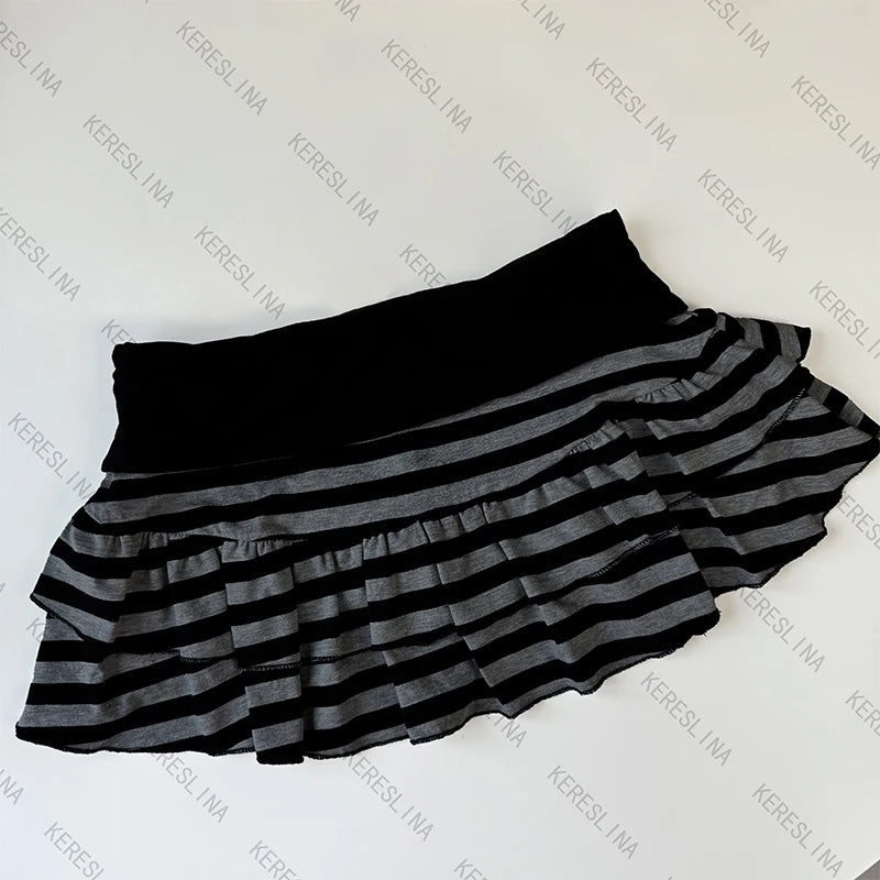 Emo Girls Summer Mini Cute Striped Women's Skirt Streetwear Hip-Hop All-match Fashion Vintage Y2K Hot Girls Slim Women's  Skirt