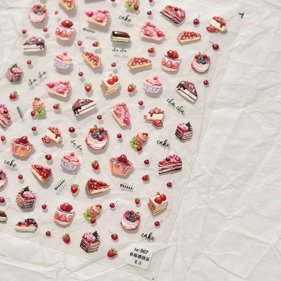 5D Pudding Jelly Dessert Fruit Cherry Pink Claw Print Bowknot Tie knot Love Heart Stars Nail Art Sticker Adhesive Manicure Decal