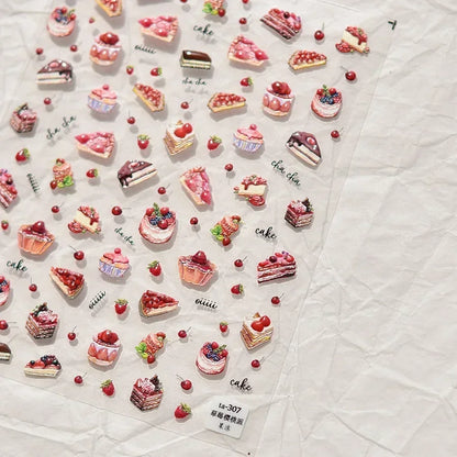 5D Pudding Jelly Dessert Fruit Cherry Pink Claw Print Bowknot Tie knot Love Heart Stars Nail Art Sticker Adhesive Manicure Decal