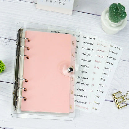 A5 A6 A7 Pink Black  Index Divider Cute 6 Holes For Binder Planner Notebook Stationery Notebook Paper Divider Accessories