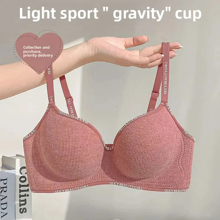 6cm Thickened Push-Up Bra for Small Chest Wireless No Steel Ring Letter Print Adjustable Straps Anti-Slip Pads Seamless Lingerie