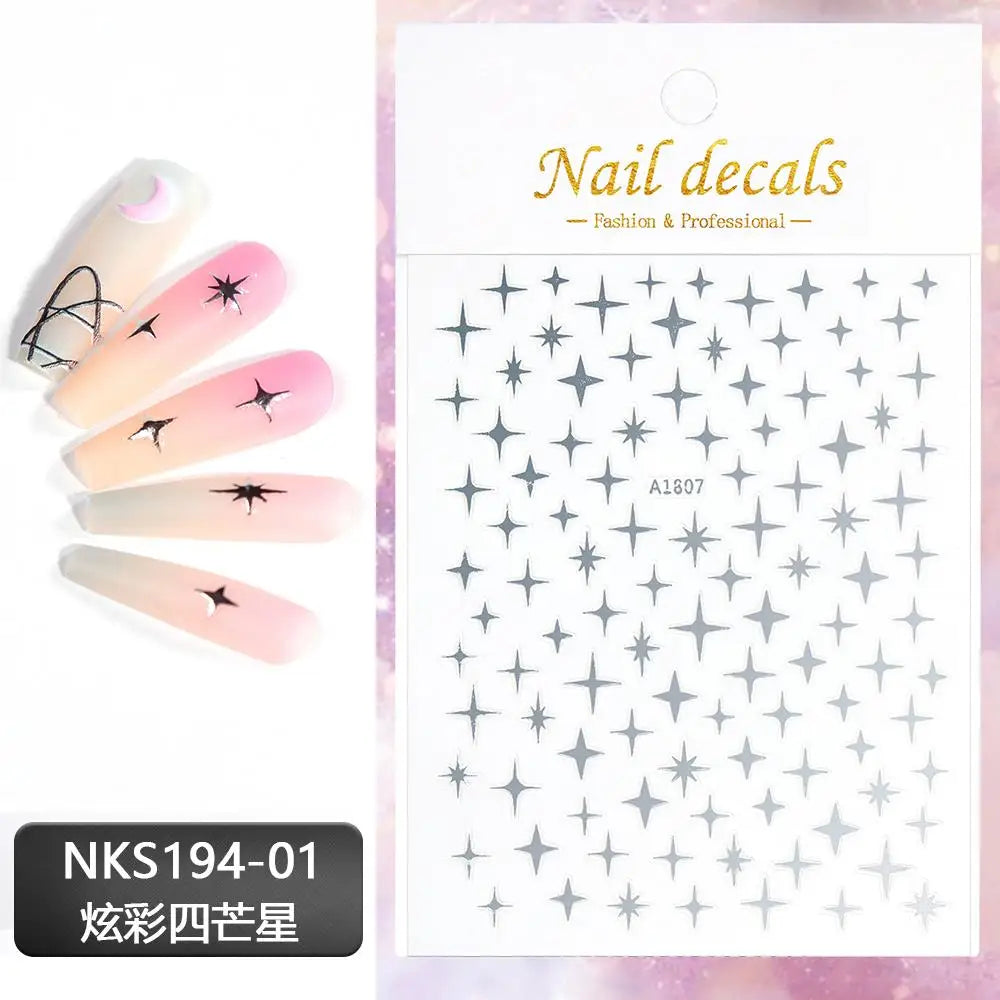 3D Laser Silver/Rose Gold Hollow Cross Star Nail Art Stickers Design Self-Adhesive Hollow Cross Star Nail/Body Art Decor Sticker