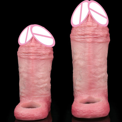 FAAK Silicone Penis Sleeve Ring Realistic Hollow Dildo Size S M Dildo Sheath Delay Ejaculating Cock Enlarger Sex Toys For Men