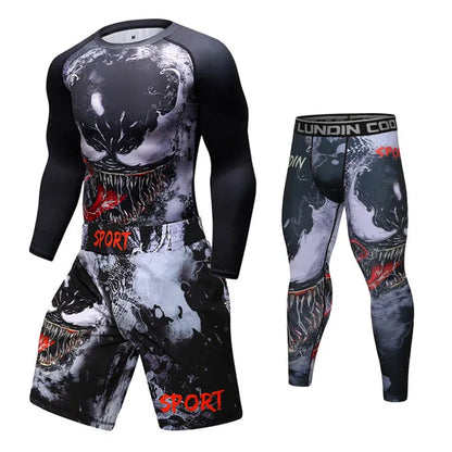 New Men Sports Jiu Jitsu BJJ Suit Gym Fitness Compression Clothes Running Jogging Sport Wear Exercise Workout Rashguard Tights