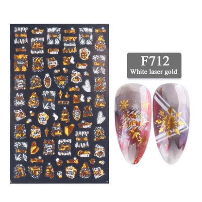 1PCS New Christmas Decorations 2023 New Year Nail Stickers Press on Nails Laser Snowflake Christmas Tree 3D Nail Decal