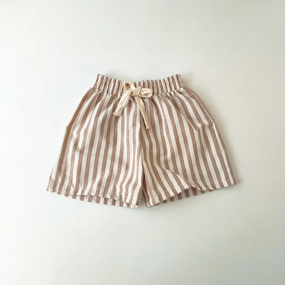 Children's Clothing Linen Cotton Shorts Summer Girls Boys Stripe Pants Kids Baby Casual Vintage Loose Short Pant Girl Clothes