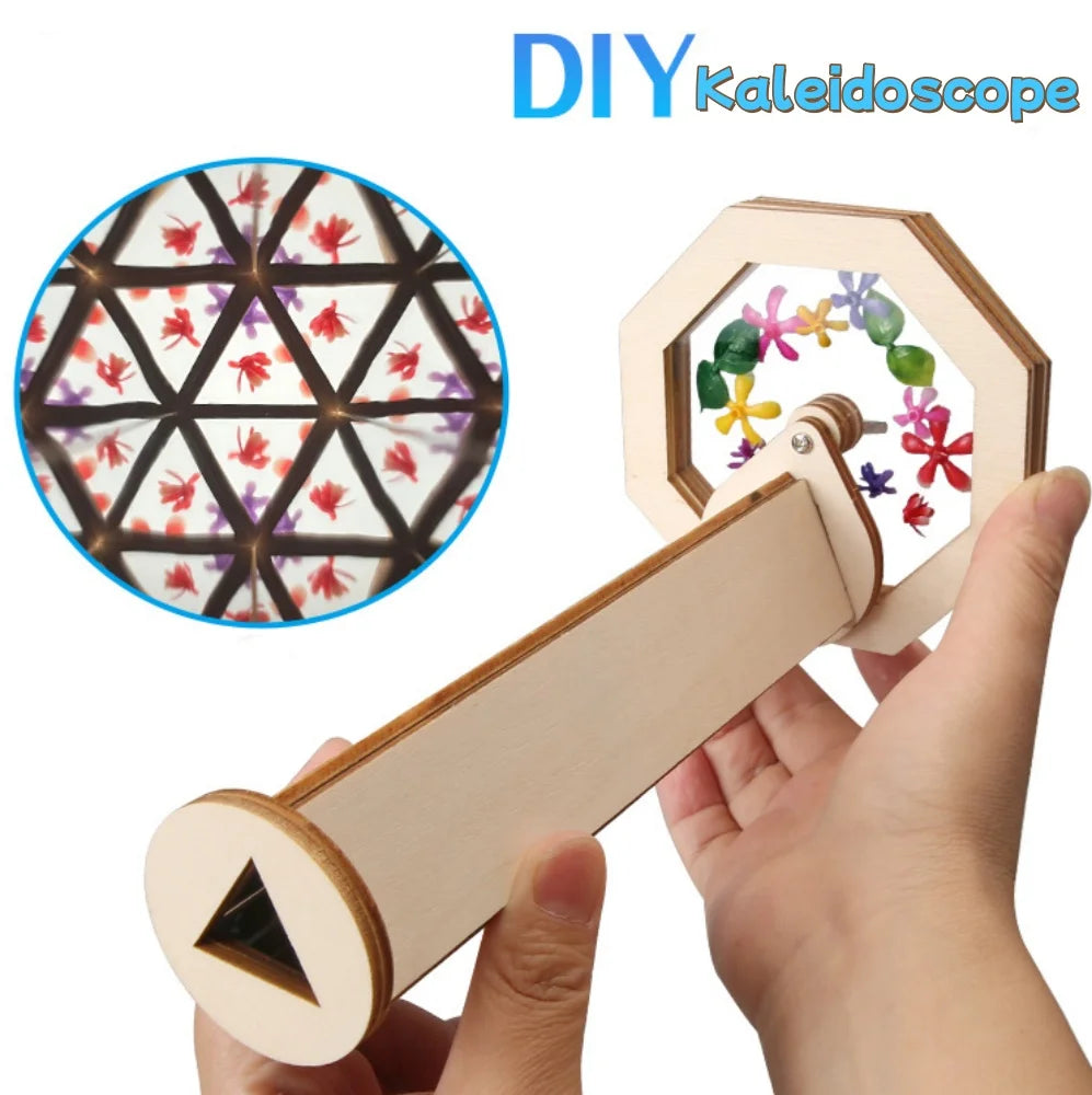 DIY Wooden Kaleidoscope Kit Educational Science Experiment Toy Handmade Assembly Craft for Creativity Development and Relaxation