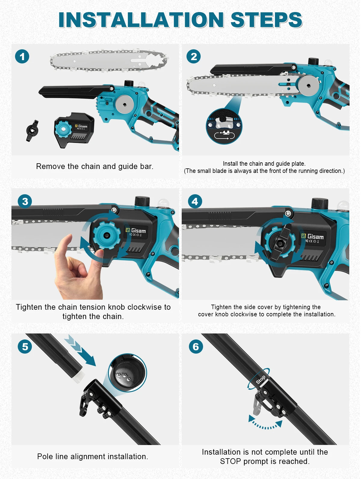 Gisam 8Inch Brushless Telescoping Pole Electric Chainsaw High Branch Saw Garden Pruning Power Tool For Makita 18V Battery Pin