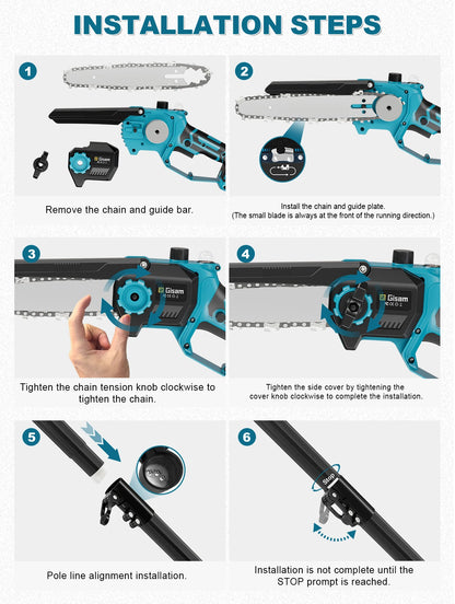 Gisam 8Inch Brushless Telescoping Pole Electric Chainsaw High Branch Saw Garden Pruning Power Tool For Makita 18V Battery Pin