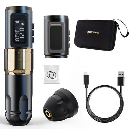Ambition MARS-U Professional Wireless Tattoo Machine Pen Adjustable Stroke 2-4mm Cartridge 1800mAh Coreless Motor Tattoo Artists