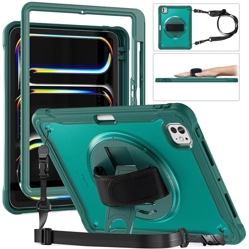 For iPad Pro 11 12.9 13 inch 2024 Case Shockproof Cover iPad Air 11 4th 5th 10 10th 10.9 10.2 9/8/7th 11th Generation Case+Strap