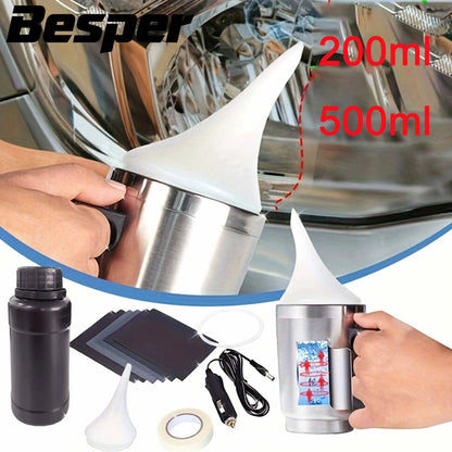 Headlight Polish and Restoration Kit for Cars-Includes 200ml/500ml Atomize Repair Liquid and 6-Grade Sandpaper