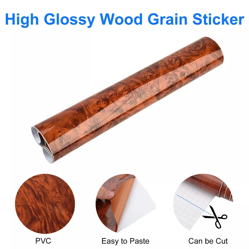 New·High Glossy Car Sticker Waterproof Car Internal Adhesive DIY Film Wood Grain Vinyl Decal Universal Auto Interior Accessories