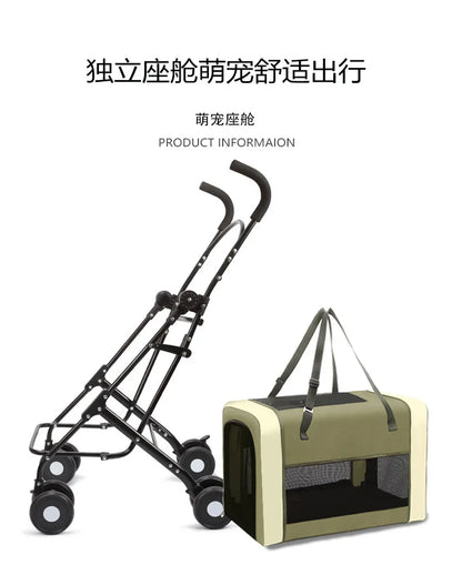 Detachable Cabin Pet Stroller Lightweight Foldable Cat Dog Trolley Outdoor Travel Hand Push Cart for Small & Medium Sized Pets