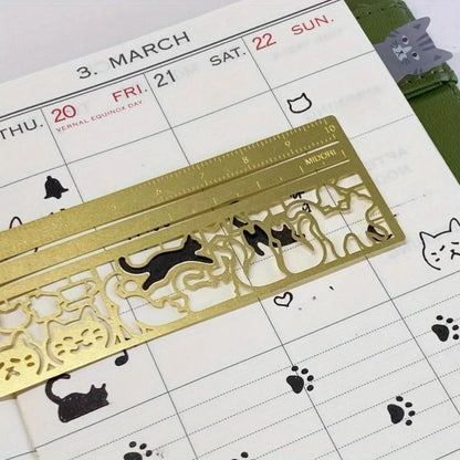 Cat Pattern Double-Sided Bookmark Diary Planning Book Note Gifts Cat Template Ruler Multifunctional Stationery Tool
