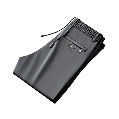 Men Casual Pants Loose Straight Drawstring Elastic Waist Business Pants Solid Color Breathable 2 Side Pockets Sports Trousers