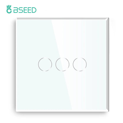 Bseed Touch Light Switch 1/2/3 Gang 1/2 Way Intermediate Stair Switch EU Power Sensor Switches Black White With Glass Panel