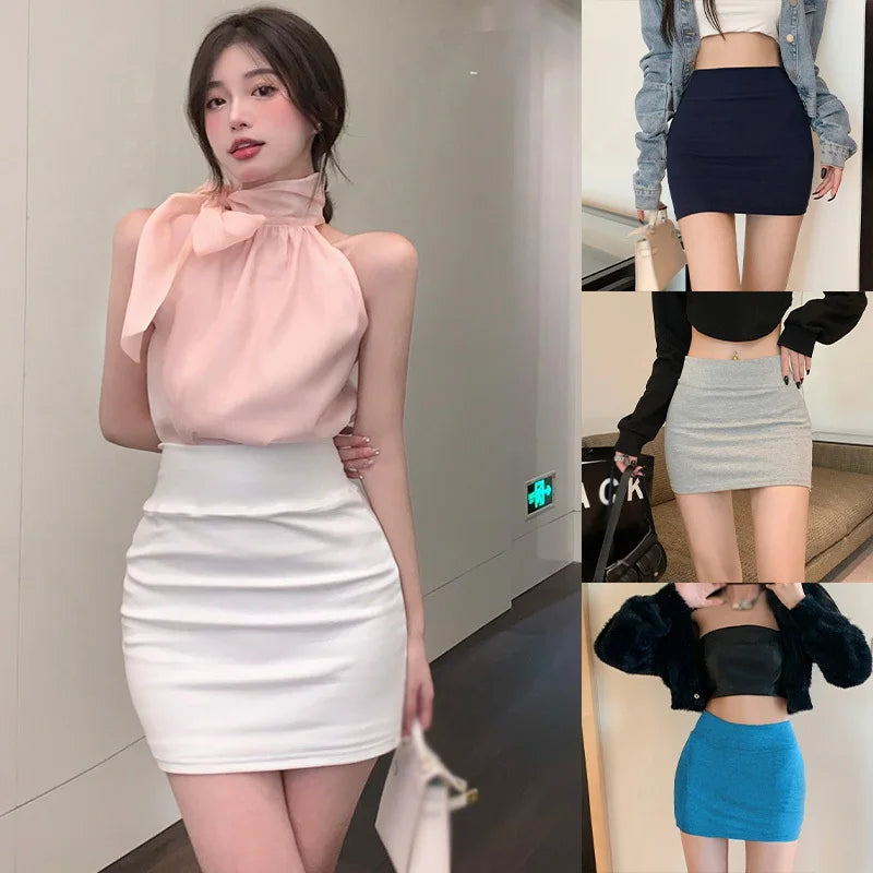 Women Skirts High Waist Versatile Elastic Elastic Waist  Korean Solid Color Hip Wrapped Dress