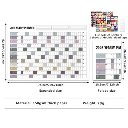 2026 Wall Calendar Planner - Full Year View Calendar 2026, Year Wall Planner 2026 with stickers and Double-Sided Round Stick